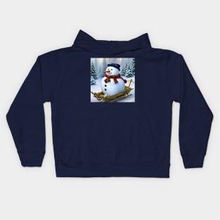 Cute Snowman Riding a Sledge Kids Hoodie